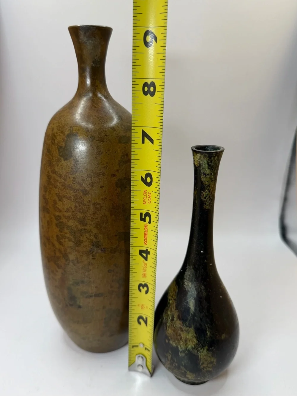 Mid Century Otagiri Brown and Gold Metal Vases - Pair